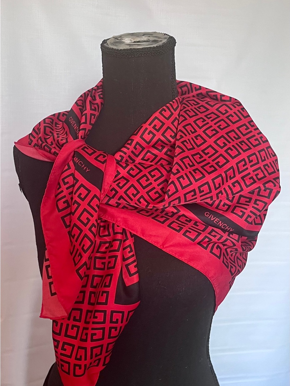 Givenchy Red and Black Logo-Print Silk Wrap